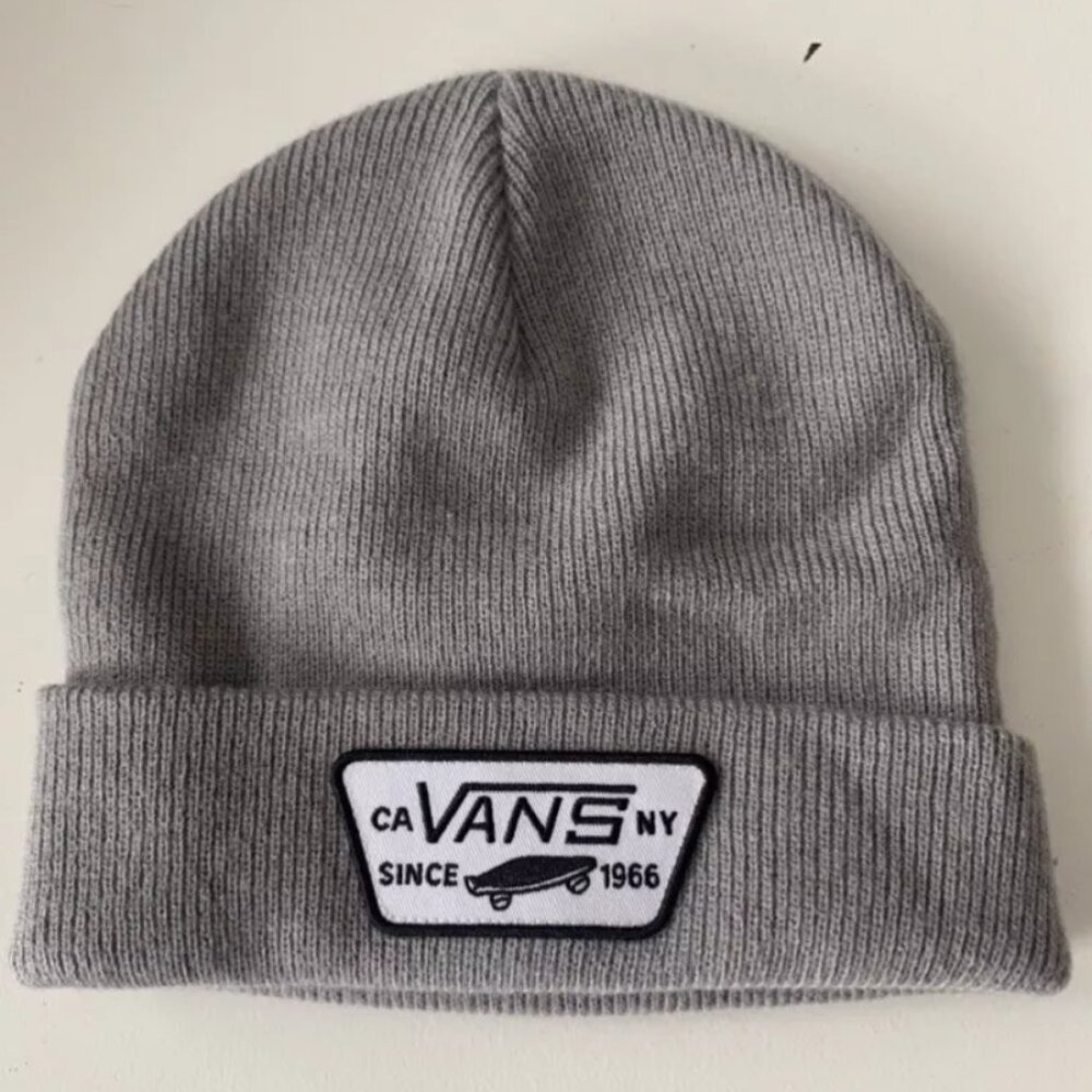 Vans Off The Wall Beanie Cap Mens One Size Gray Knit Skateboard Y2K Winter